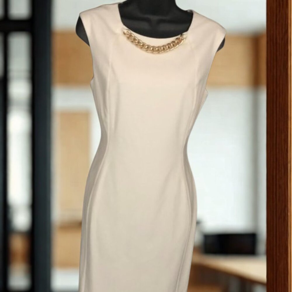 Calvin Klein Cream Chain-Neck Dress